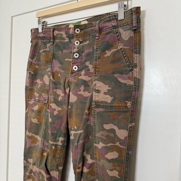 Anthropologie Jefferson Slim Pants Womens Size 29 Utility Green Camo Button Fly - Picture 2 of 13
